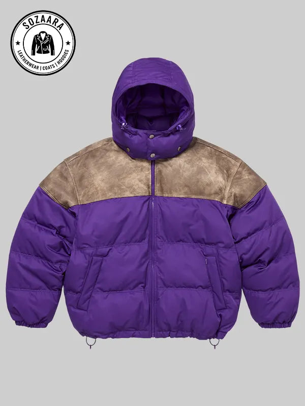 Leather Yoke Supreme Puffer Jacket Purple
