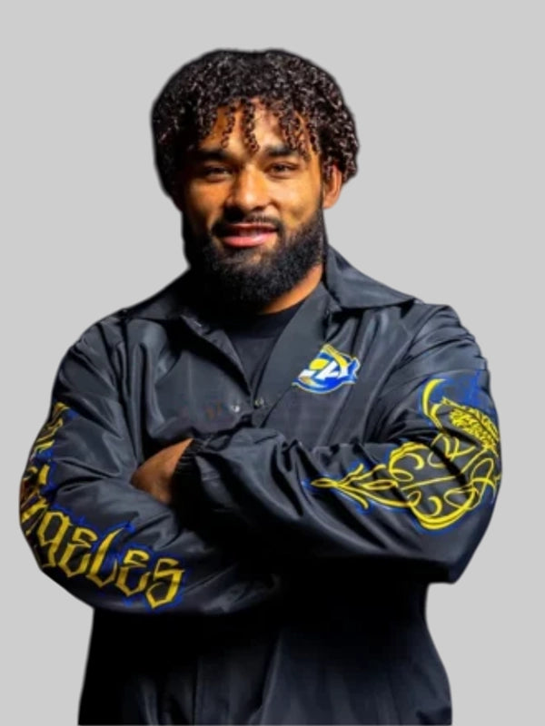 /Los Angeles Rams x Mister Cartoon Black Coach Jacket