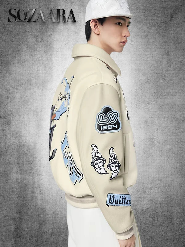 Louis Vuitton Multi Patches Mixed Leather Varsity Blouson Jacket