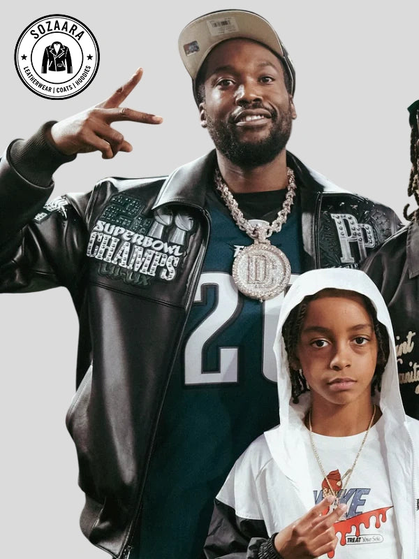 Meek Mill Pelle Pelle Eagles Leather Bomber Jacket