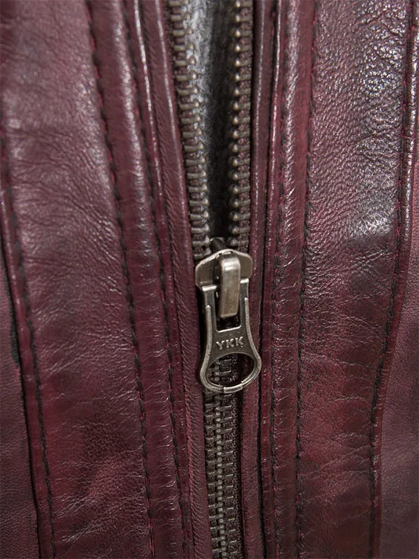 Men Gooseham Burgundy Leather Biker Jacket 