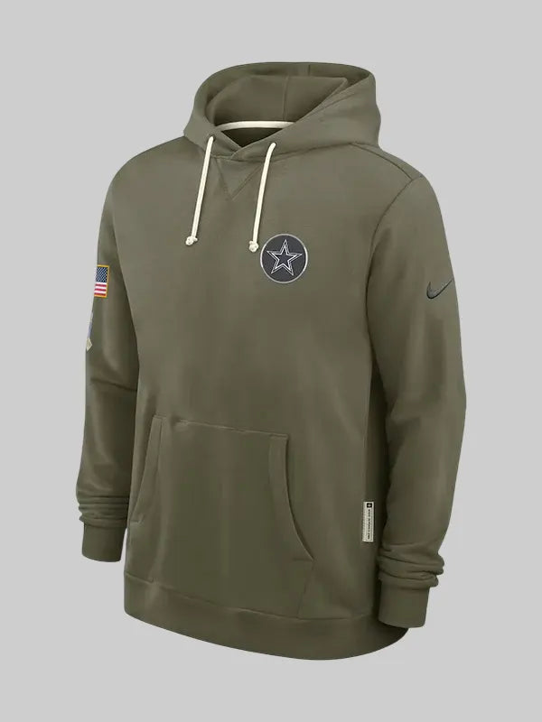 Men s Dallas Cowboys Nike Olive 2025 Salute to Service Sideline Standard Issue Dri FIT Hoodie