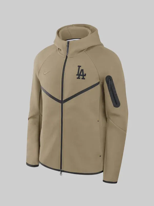 Men s Los Angeles Dodgers Nike Tan Tech Fleece Windrunner Full Zip Hoodie Jacket