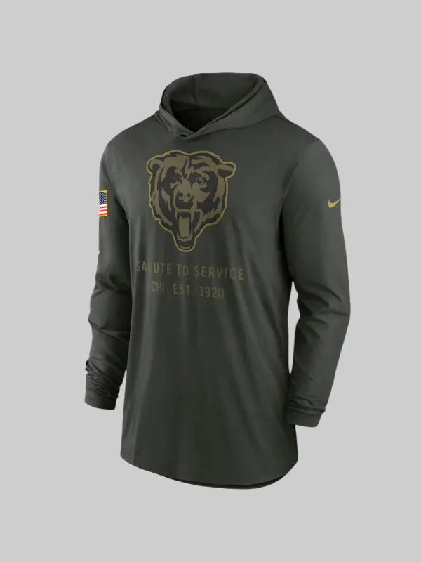 Men s Nike Forest Green Chicago Bears 2025 Salute to Service Sideline Dri FIT Light weight Hooded Pullover