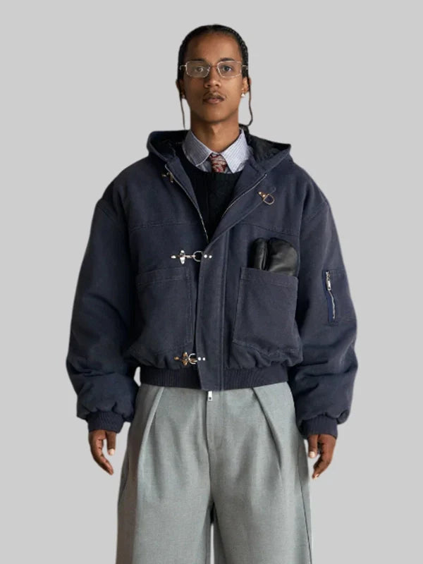 Men's Shinzo Shige 15oz Canvas Clasp Bomber Jacket Navy Blue