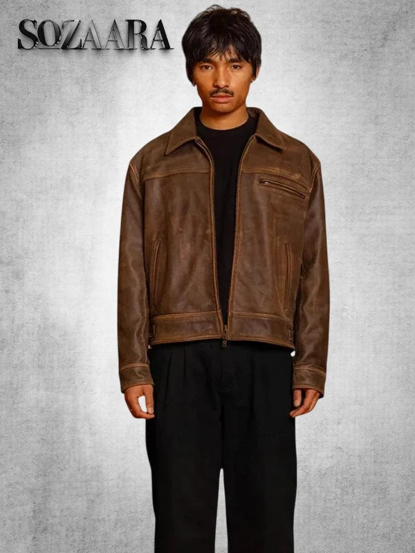 Mens Mutimer Leather Jacket Brown