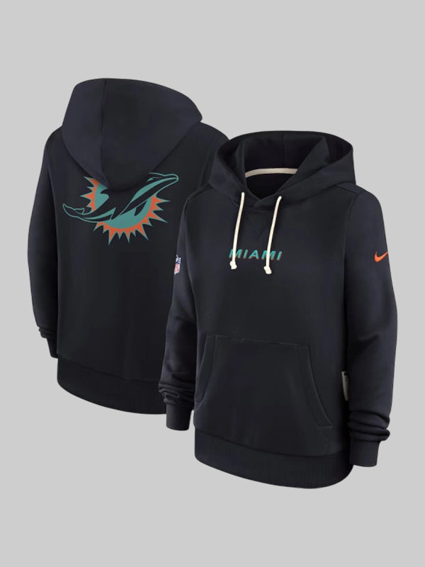 Miami Dolphins Nike Pitch Blue 2025 Rivalries Collection Standard Issue Sideline Dri FIT Hoodie.