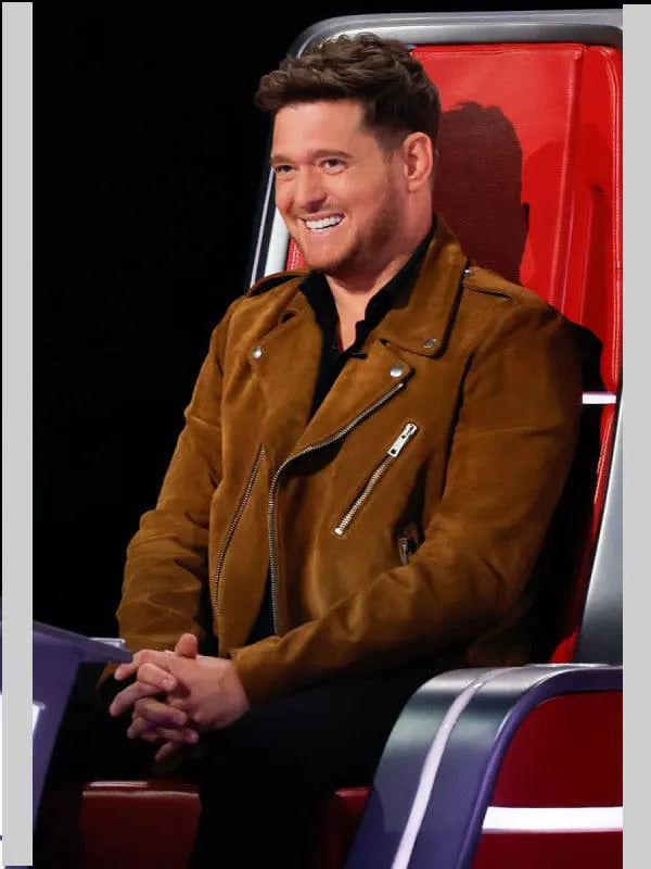 Michael Buble The Voice S28 Brown Suede Leather Jacket 