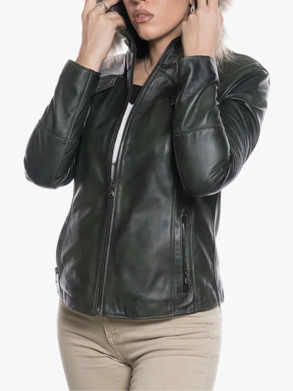 Michelina Cap Womens Green zipper Jacket