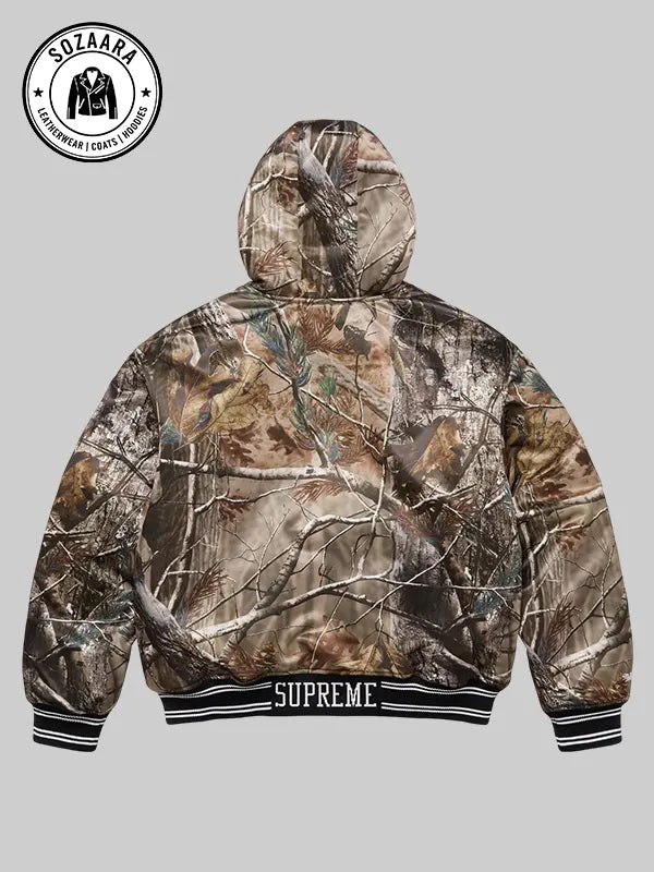 Mitchell Ness x Supreme Lined Hooded Satin Varsity Jacket Camo