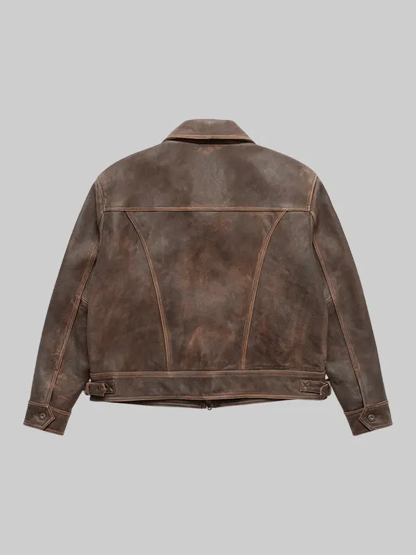 Mutimer Aged Heavy Wash Leather Jacket Brown
