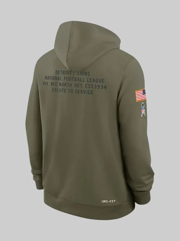 NFL 2025 Salute to Service Detroit Lions Sweatshirt Hoodie In Olive