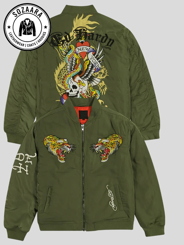 NYC Skull Green Bomber Ed Hardy Jacket