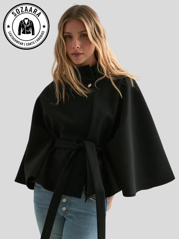 Nelly Fancy Poncho Jacket Black