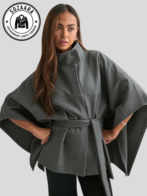 Nelly Fancy Poncho Jacket Grey