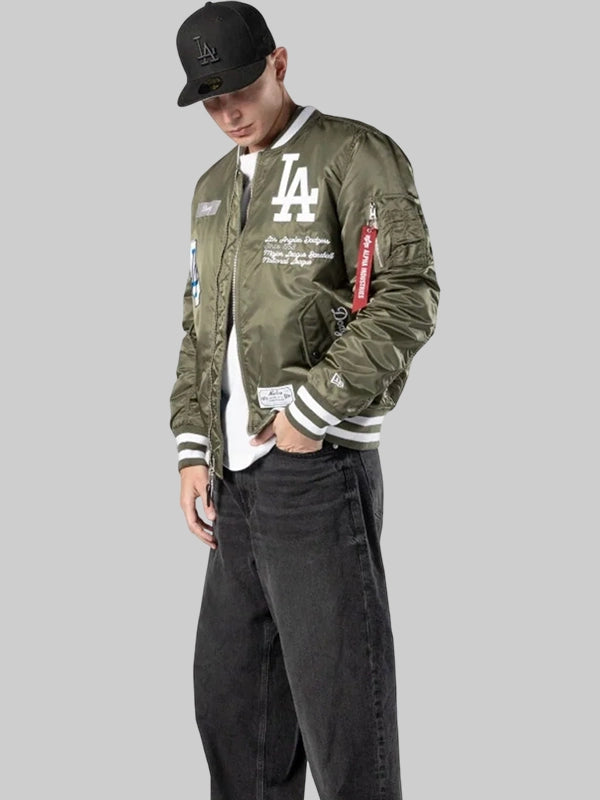 New Era Dodgers Alpha Industries Green MA-1 Bomber Jacket 
