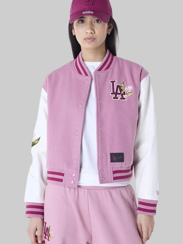 New Era Los Angeles Dodgers Floral Pink Varsity Jacket
