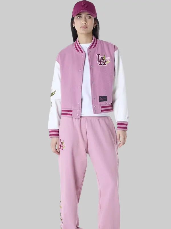 New Era Los Angeles Dodgers Varsity Jacket Floral Pink 
