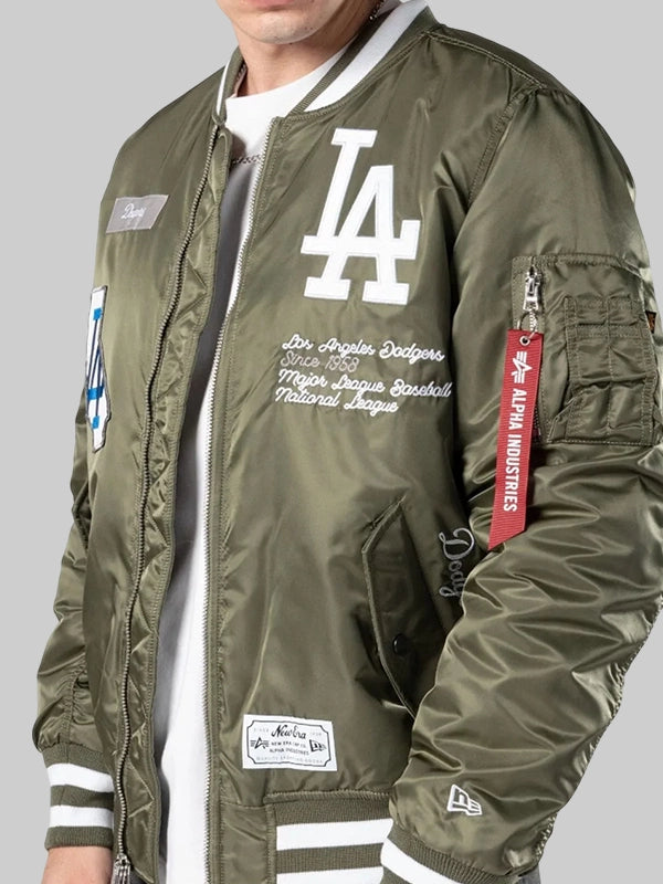 New Era x MLB Los Angeles Dodgers Alpha Industries MA-1 Bomber Jacket In Green 
