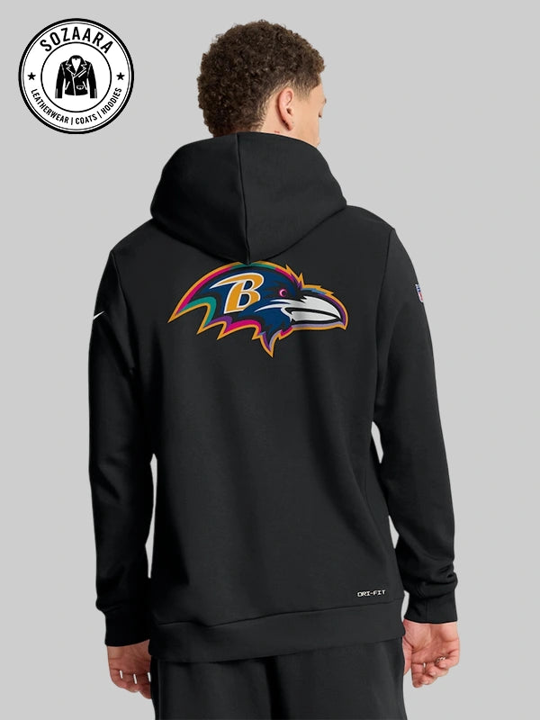 Nike Black Crucial Catch 2025 Baltimore Ravens Cancer Sweatshirt
