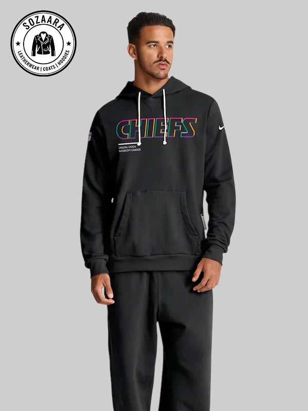Nike Black Dri Fit Kansas City Chiefs Cancer Sweatshirt 2025 Crucial Catch
