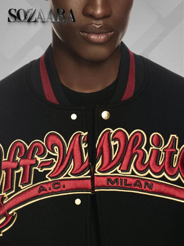 Off White AC Milan Black Varsity Jacket