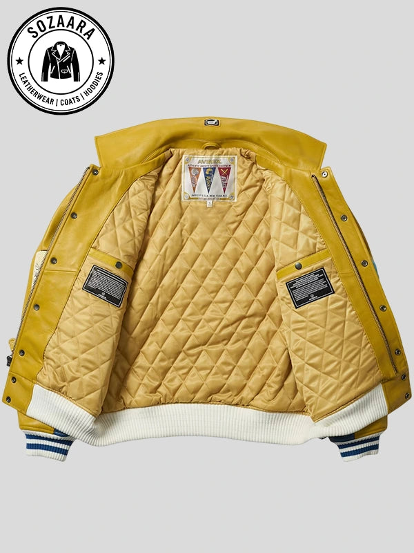 Palace Doraemon Avirex Leather Jacket Yellow