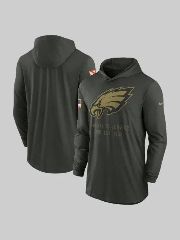Philadelphia Eagles 2025 Salute to Service Hooded Long Sleeve T shirt
