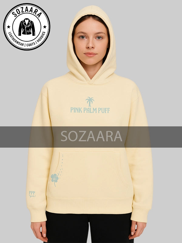 Pink Palm Puff and Embreigh Hoodie Cream