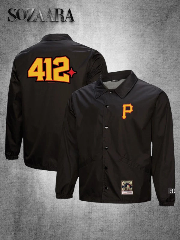 Pittsburgh Pirates Mitchell Ness x 412 Coaches Jacket Black