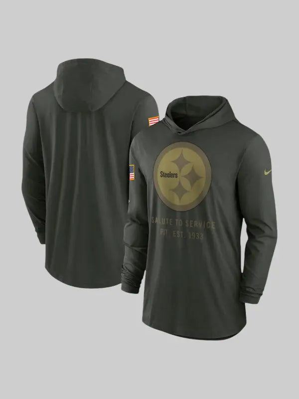 Pittsburgh Steelers 2025 Salute to Service Hooded Long Sleeve T shirt