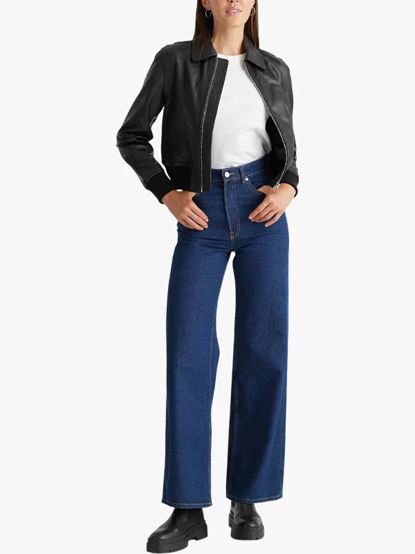 Quince 100% Washed Womens Leather Bomber Jacket