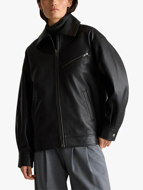 Quince Women Leather Oversized Bomber Jacket
