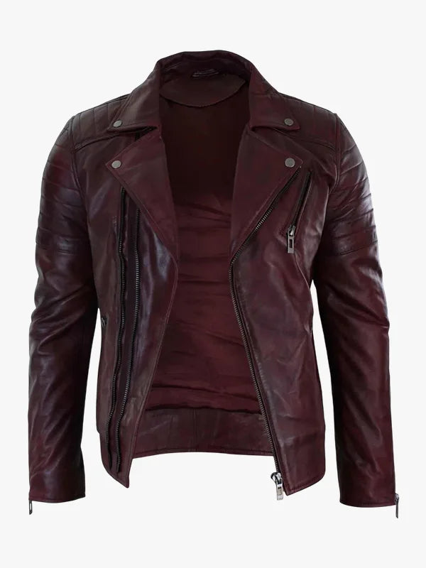 Slim Fit Brando Burgundy Biker Jacket