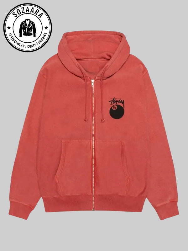 Red Stussy 8 Ball Hoodie