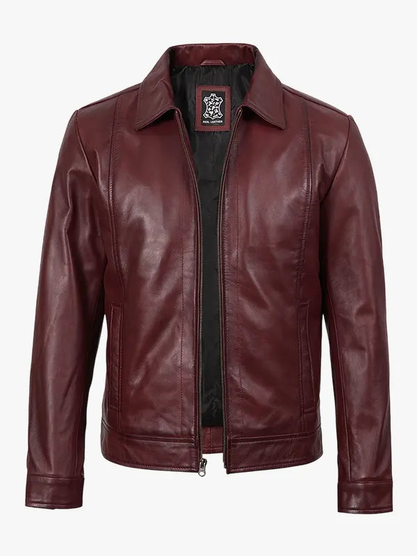 Reeves Men's Harrington Real Burgundy Jacket Leather