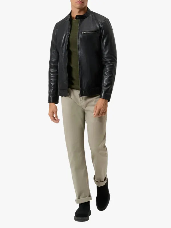 Men's Classic Black Leather Cafe Racer Jacket Andre