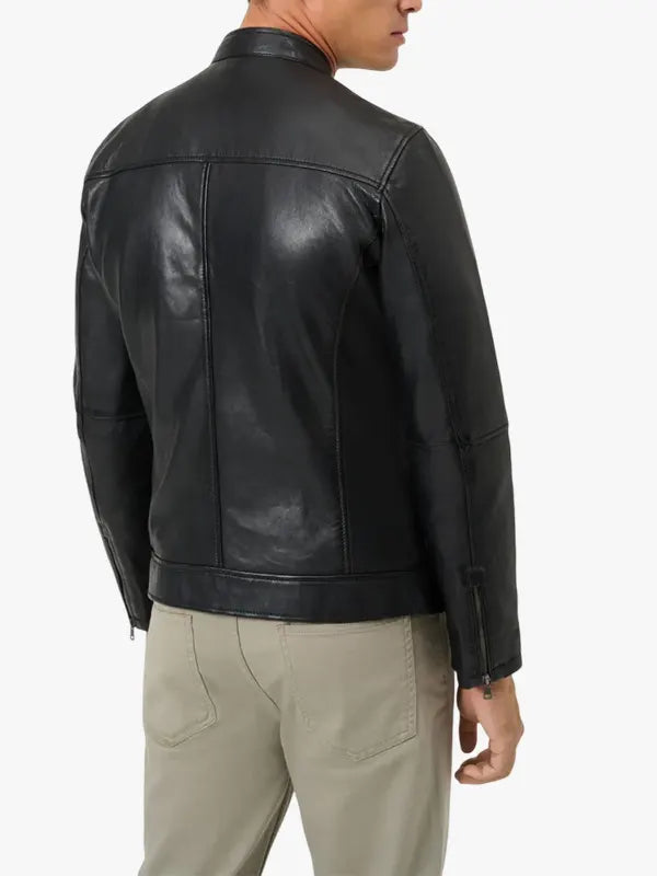 Men's Classic Black Leather Cafe Racer Jacket Andre