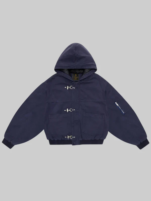 Shige 15oz Navy Canvas Bomber Shinzo Clasp Jacket Blue