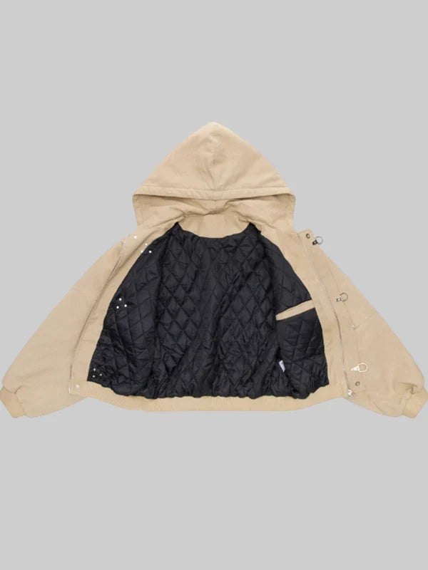Shinzo Canvas Clasp Bomber Jacket Khaki Beige
