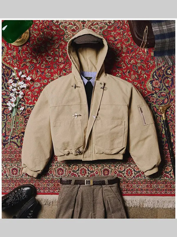 Shinzo Shige 15oz Khaki Canvas Clasp Bomber Jacket