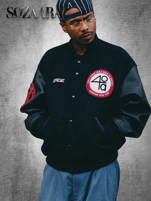 Supreme 40 Acres Malcolm X Varsity Black Jacket