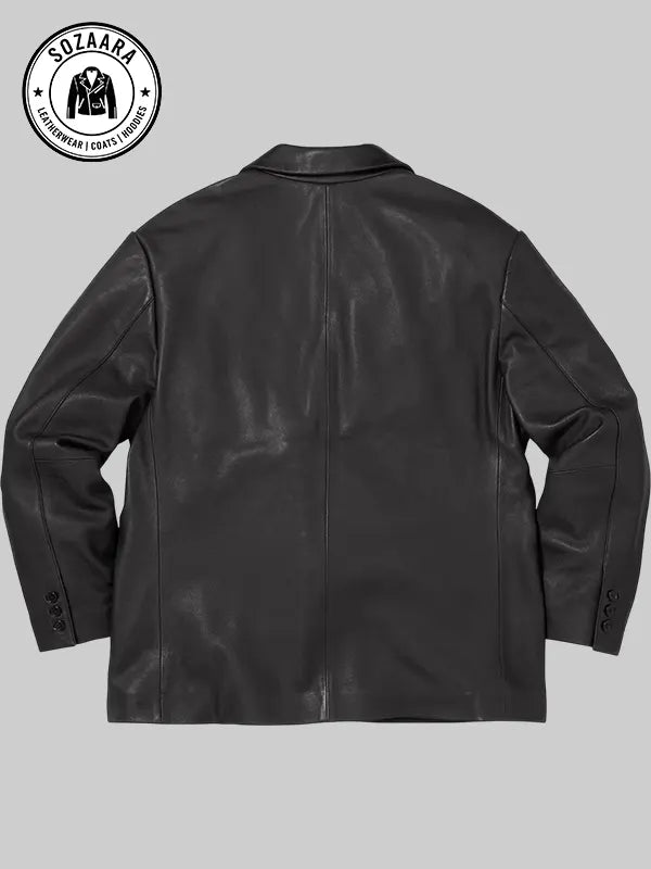 Supreme Black Leather Blazer Coat
