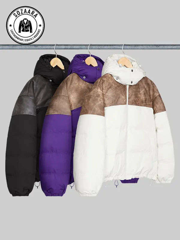 Supreme Leather Yoke Puffer Jacket