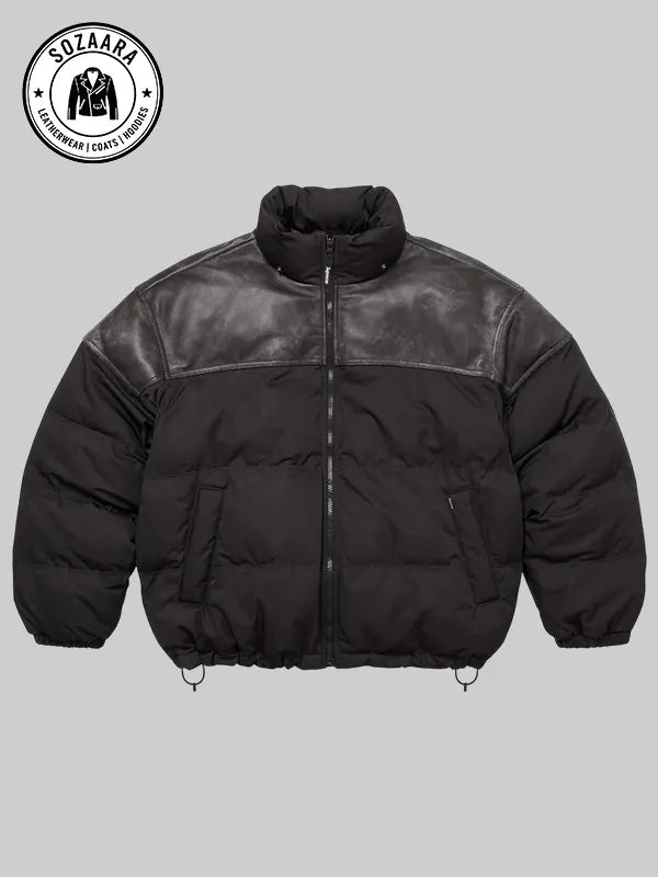 Supreme Leather Yoke Puffer Jacket Black
