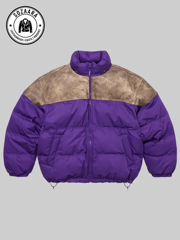 Supreme Leather Yoke Puffer Jacket Purple