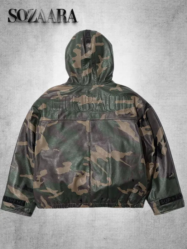 Supreme Marithe Francois Girbaud Hooded Camo Leather Bomber Jacket