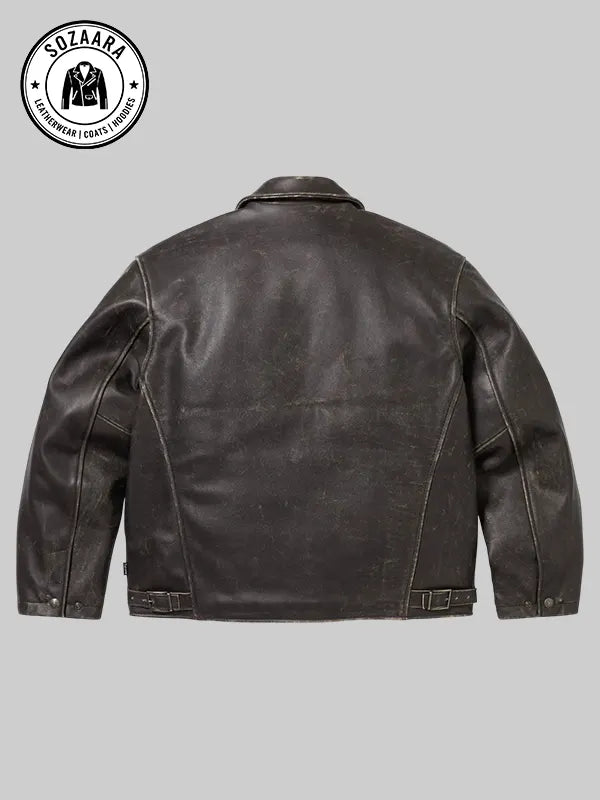 Supreme Schott Distressed Brown Leather Jacket