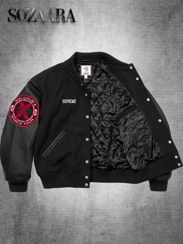 Supreme x 40 Acres Malcolm X Varsity Black Jacket