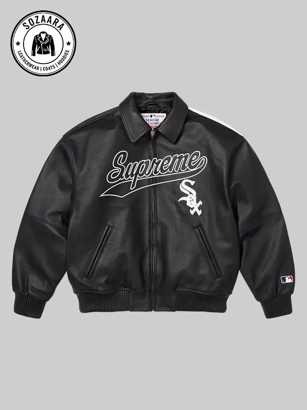 Supreme x Chicago White Sox Leather Varsity Jacket Black